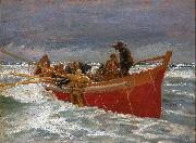 The red rescue boat on its way out, Michael Ancher